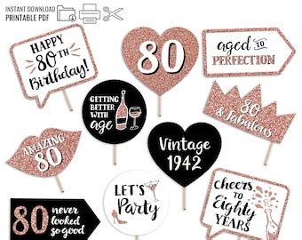 20th Birthday Printable Photo Booth Props Rose Gold Black Etsy