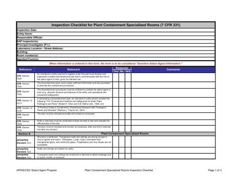 Inspection Checklist For Plant Containment Specialized Citeseerx