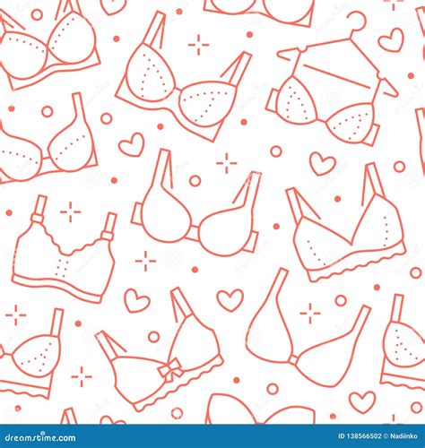 Lingerie Seamless Pattern With Flat Line Icons Of Bra Types Woman Underwear Background Vector