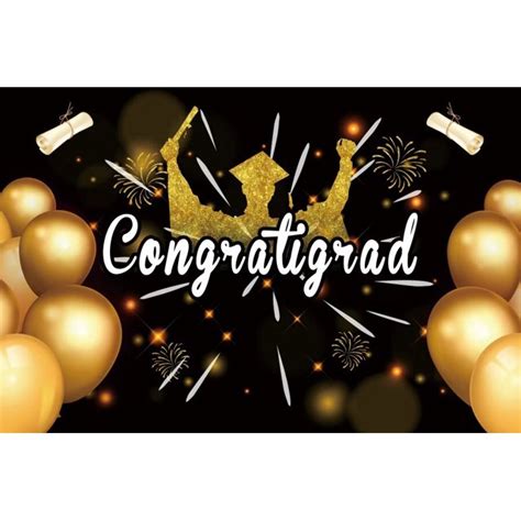 Class Of 2024 Graduation Backdrop Black And Gold Balloon Congrat Grad College Prom Party