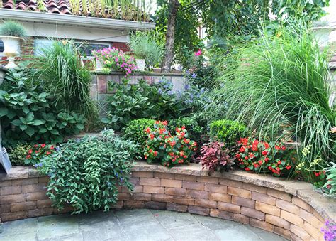 Brooklyn Garden With Retaining Walls Outdoor Kitchen Lush Plantings