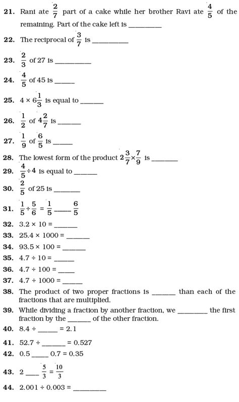 Class 7 Important Questions For Maths Fractions And Decimals Ncert Exemplar