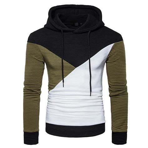 Sweatshirts Men Autumn Long Sleeve Patchwork Hoodie Hooded Sweatshirt