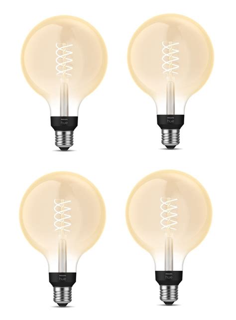 Combideal Philips Hue 4x E27 Thin Filament Globe XL G125 Warm Wit Licht