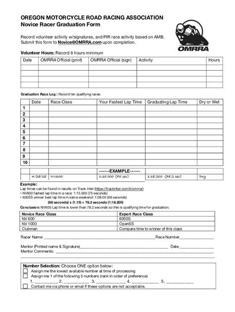 Fillable Online Novice Racer Graduation Form Oregon Motorcycle