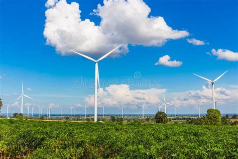 Wind Turbine Farm in Beautiful Nature with Blue Sky Blackground ...