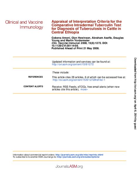 Pdf Appraisal Of Interpretation Criteria For The Comparative Intradermal Tuberculin Test For