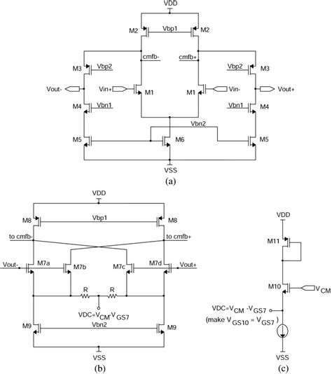 A Folded Cascode Amplifier B Continuous Time Cmfb Circuit C Dc