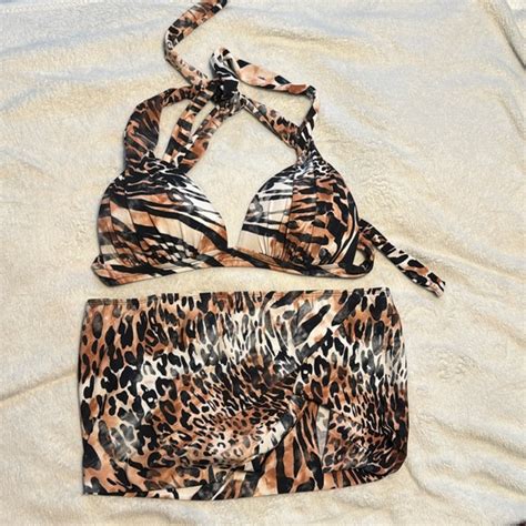 VENUS Swim Venus Leopard Print Pushup Skirted Bikini Top And Bottom Set Poshmark