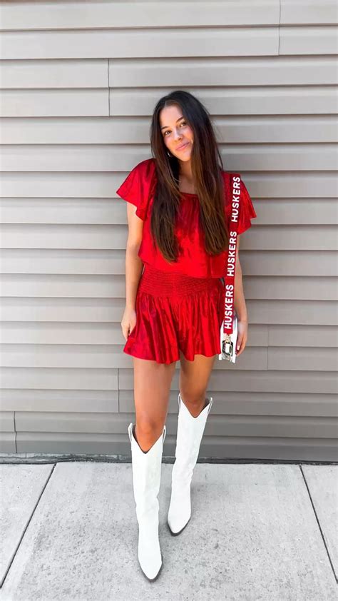 College Gameday Outfit Matching Set White Boots Trending Ootd Fashion