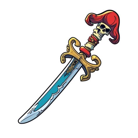 Premium Photo Cartoon Pirate Sword With Skull And Red Hat Generative Ai