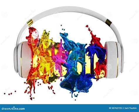 Explosion of Glossy Color Paint from the Headphones. Blasted Word Music. Each Color is Assigned ...