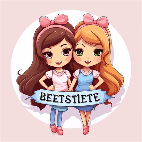 Bestie Forever Logo With Two Girls Cartoon Characters Premium Ai