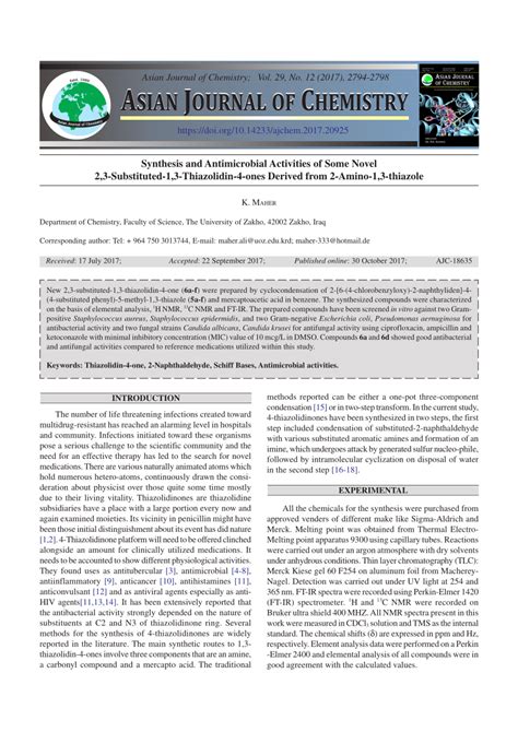 PDF Synthesis And Antimicrobial Activities Of Some Novel 2 3