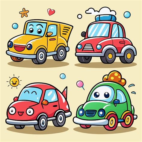 Four cute cartoon cars with different colors and expressions | Premium ...