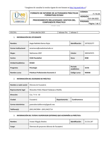 F Formato De Informe De Actividades Pr Cticas Formativas Ecsah