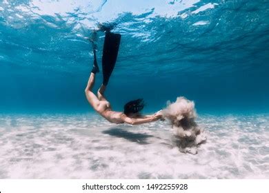 Naked Woman Free Diver Sand Over Stock Photo 1492255928 Shutterstock