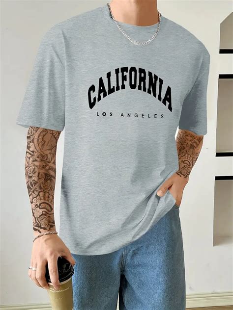 California Letter Graphic Print Mens Creative Top Casual Temu New