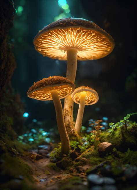 Lexica Phosphorescent Mushroom With Mycelium Growing Underground