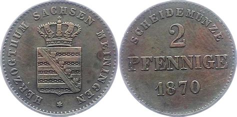 Sachsen Meiningen 2 Pfennig 1870 Georg II 1866 1914 Sehr schön MA Shops