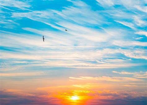 Premium Photo | Blue sky and white clouds at sunrise