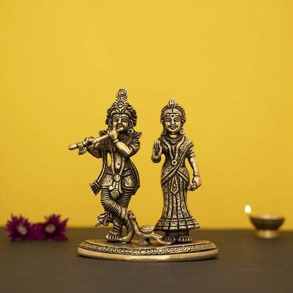 DecorTwist Brass Handcrafted Radha Krishna Idol Statue With Flute JioMart