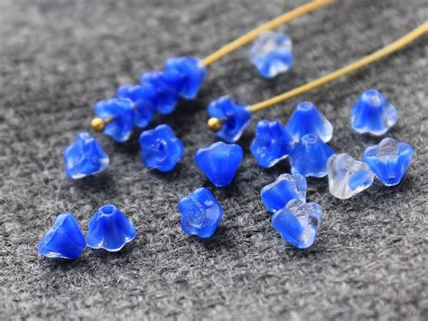 Czech Glass Flower Beads 30pc 4x6mm Czech Blue Flower Beads