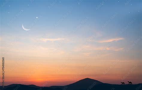 Islam Camel Desert Mountain Night Isra Miraj Namaz Sky Moon Sunset