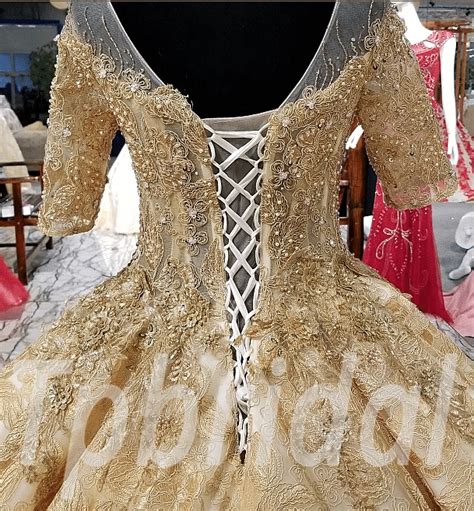 Gold Wedding Dress Plus Size Custom Made Prom Formal Dress