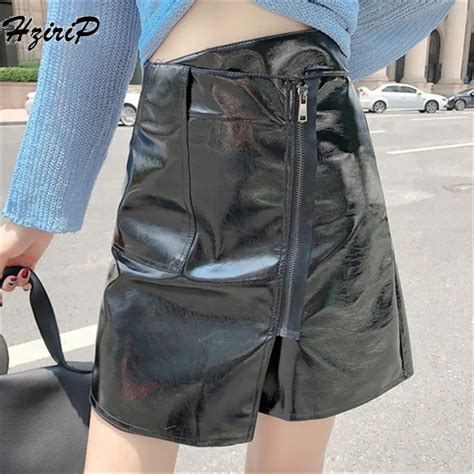 Hzirip 2018 Autumn Winter Women Skirt Pu Leather Sexy Mini Skirt Ladies Casual Zipper A Line