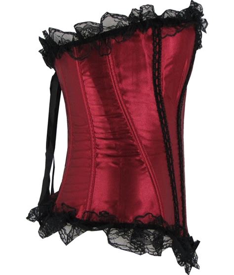 Red Satin Corset With Black Lace Trim Discreet Tiger