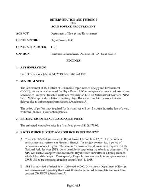 Fillable Online App Ocp Dc Page 1 Of 3 DETERMINATION AND FINDINGS FOR