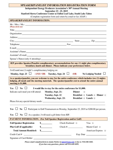 Fillable Online Speaker Panelist Information Registration Form Fax