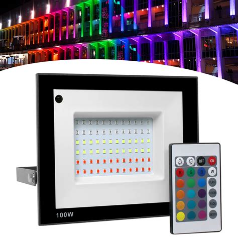 Refletor Led Holofote 100w Bivolt Rgb Colorido Controle Para Rea