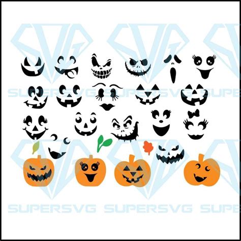 Pumpkin Face Svg Bundle Jack O Lantern Faces Cute Halloween Faces