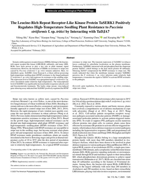 Pdf The Lrr Rlk Protein Taserk Positively Regulates High Temperature