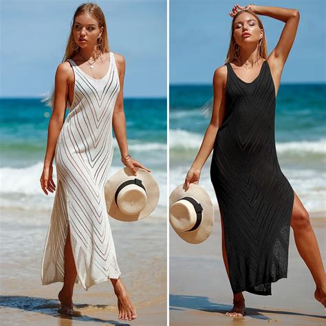 Crochet White Knitted Beach Cover Up Dress Tunic Swimwear Monochromatic