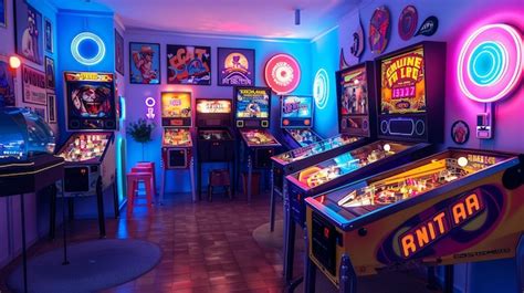 Premium Photo A Retro Arcade With Neon Lights And Vintage Pinball