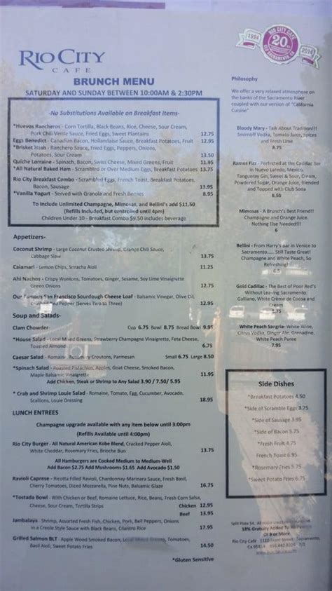 Menu at Rio City Cafe, Sacramento, Front St