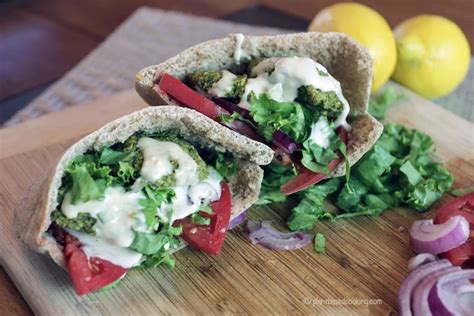 Pita Falafel Sandwich With Tahini Sauce Plant Based Cooking