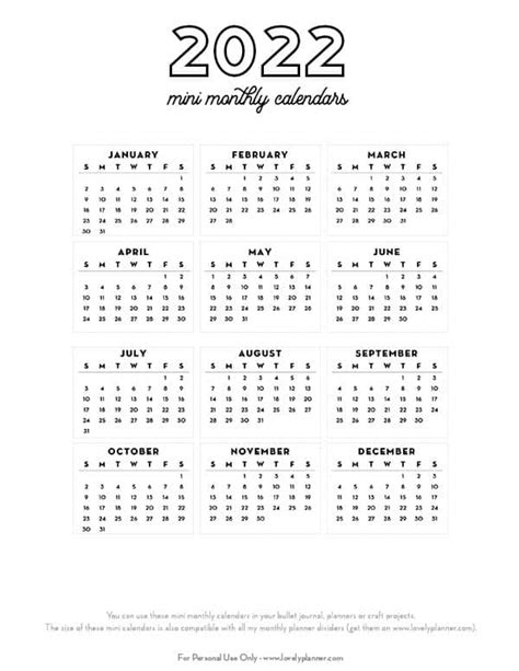 Free printable mini 2022 calendar - abckoti