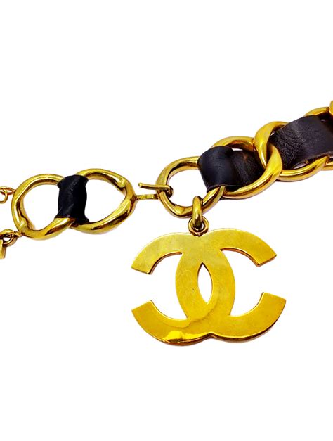 Chanel 2000s Black Leather And Gold Coco Chanel Chain Belt · Into