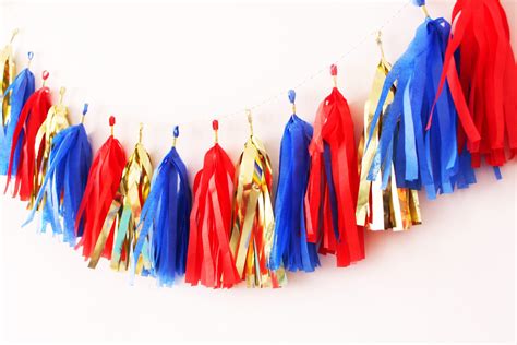 Tassel Garland Tassel Banner Red Blue And Gold Tassel Etsy