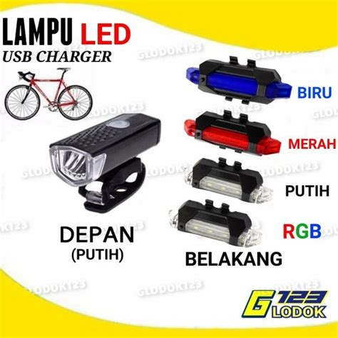 Jual Lampu Depan Belakang Sepeda Led Usb Charge Rechargeable Anti Air