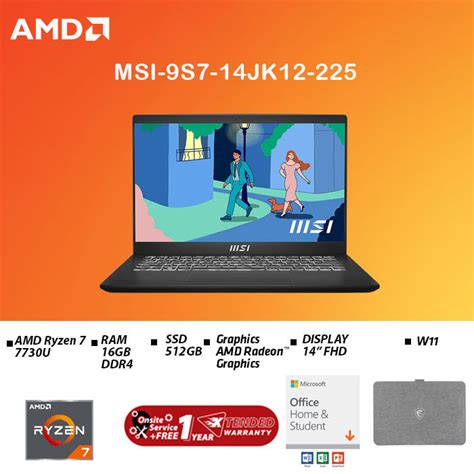 MSI MODERN 14 C7M 9S7 14JK12 225 14 FHD R7 7730U RAM 16GB STORAGE 512GB