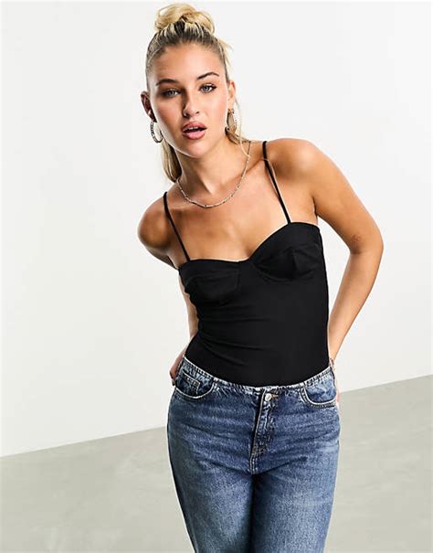 Miss Selfridge Corset Bodysuit In Black Asos