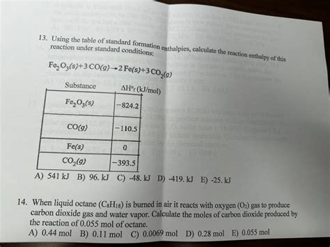 Solved Using The Table Of Standard Formation Enthalpies Chegg