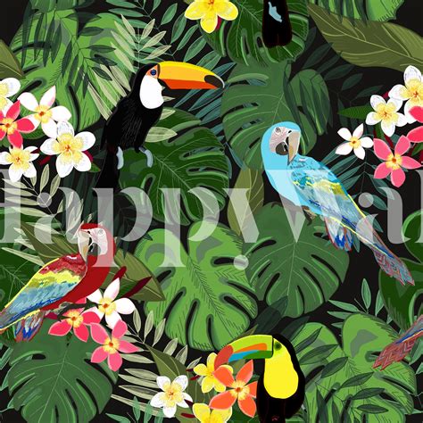 Buy Tropical Forest Black Wallpaper | Happywall