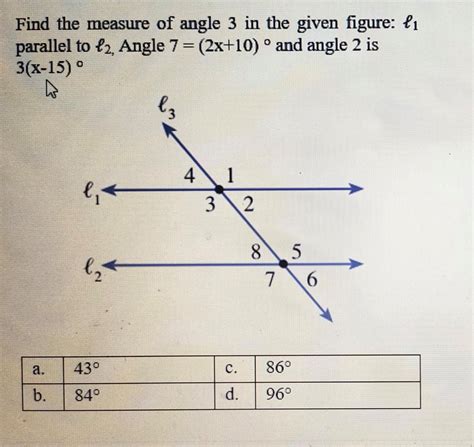 Solved Find the measure of angle 3 in the given figure: fi | Chegg.com