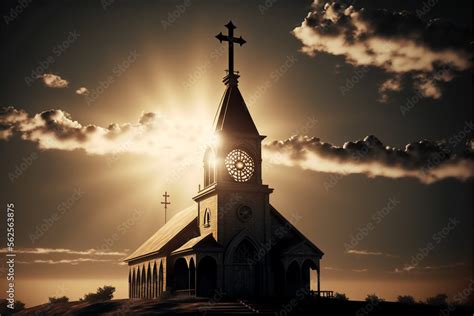 Church with cross wallpaper, Christian religious symbol. Generative AI ...